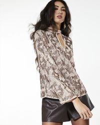 River Island - Top Rose Sequin Keyhole Long Sleeve - Lyst