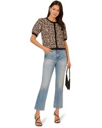 Adrianna Papell - Crew Neck Patterned Short Sleeve Cardigan Sweater - Lyst