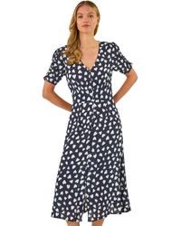 Roman - Heart Print Ruched Midi Dress - Lyst