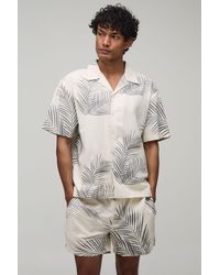 BoohooMAN - Oversized Palm Print Shirt And Short Set - Lyst