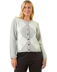 Roman - Petite Argyle Buttoned Knit Cardigan - Lyst