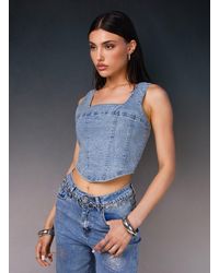 Pink Vanilla - Diamante Denim Corset Top - Lyst