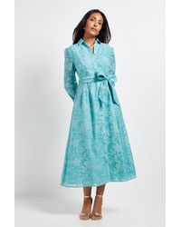 Wallis - Petite Floral Organza Belted Midi Dress - Lyst