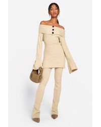 Boohoo - Premium Rib Knitted Flare Trousers - Lyst