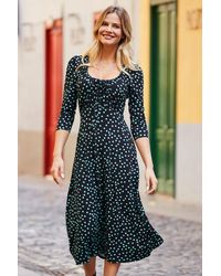 Sosandar - Mint Spot Ruched Neck Midi Dress - Lyst