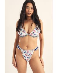 Nasty Gal - Floral Check Ruffle Contrast Tie Triangle Bikini Set - Lyst