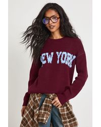 Boohoo - New York Crew Neck Knitted Jumper - Lyst
