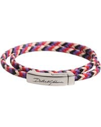 Dolce & Gabbana - Braided Woven Leather Dg Logo Engraved Bracelet - Lyst