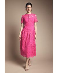 Wallis - Lace Button Detail Drop Hem Midi Dress - Lyst