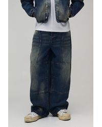 BoohooMAN - Baggy Rigid Bleach Washed Panelled Denim Jeans - Lyst