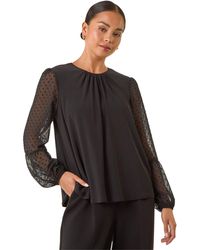Roman - Petite Contrast Dobby Stretch Top - Lyst