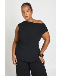 Boohoo - Plus Off The Shoulder Asymmetric Hem Top - Lyst