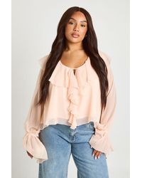 Boohoo - Plus Chiffon Ruffle Blouse - Lyst