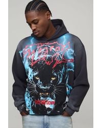 BoohooMAN - Oversized Boxy Washed Panther Over Seam Graphic Hoodie - Lyst