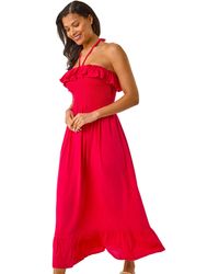 Roman - Frill Shirred Bandeau Midi Dress - Lyst