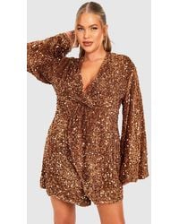 Boohoo - Plus Sequin Velvet Twist Front Dress - Lyst