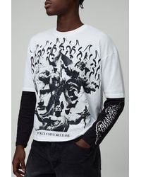 BoohooMAN - Oversized Boxy Faux Layer Gothic Printed Long Sleeve T-Shirt - Lyst