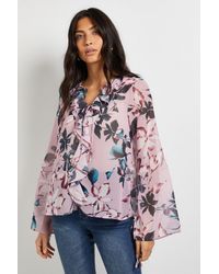 Wallis - Floral Double Ruffle Blouse - Lyst