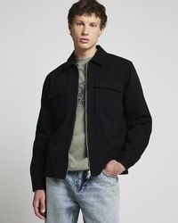 River Island - Overshirt Textured Zip Up Cotton - Lyst