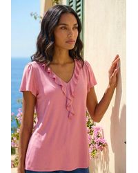 Roman - Ruffle Front Stretch Top - Lyst