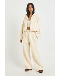 Boohoo - Petite Seam Detail Crop Top 3 Piece Hooded Tracksuit - Lyst