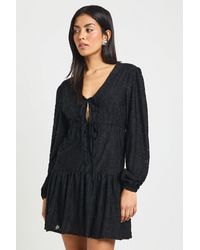 Boohoo - Burnout Floral Tie Front Smock Dress - Lyst