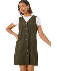 Roman - Cotton V-Neck Button Pocket Dress - Lyst