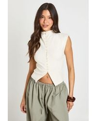 Boohoo - Compact Cotton Button Through Cap Sleeve Top - Lyst