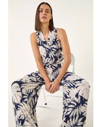 Roman - Palm Leaf Print Stretch Jumpsuit - Lyst