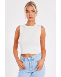 Quiz - Knit Diamante Crop Top Viscose - Lyst