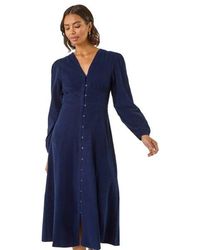 Roman - Corduroy Button Through Midi Dress - Lyst