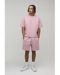 BoohooMAN - Oversized Boxy Bonded Scuba T-Shirt & Relaxed Short Set - Lyst