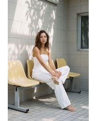 Boohoo - Linen Look Longline Bandeau & Wide Leg Trousers - Lyst