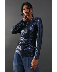 Warehouse - Sequin Cowl Neck Ruched Top - Lyst