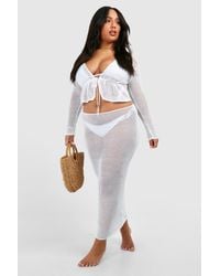 Boohoo - Plus Long Sleeve Tie Top And Skirt Beach Co-Ord - Lyst