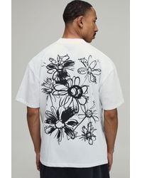 BoohooMAN - Oversized Doodle Floral Print T-Shirt Cotton - Lyst
