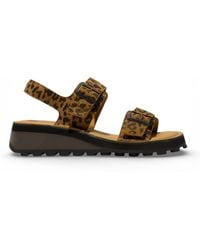 Fly London - Heif558Fly Cheetah Leather Wedge Buckle Sandals - Lyst