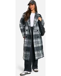 Boohoo - Check Double Breast Wool Look Coat - Lyst