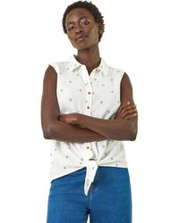 Roman - Embroidered Tie Hem Blouse - Lyst