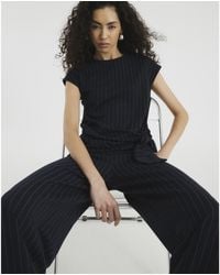 River Island - Short Sleeve Pinstripe Tie Detail Top - Lyst