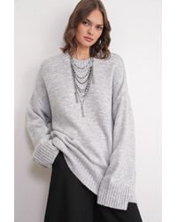 MixRay - Oversized Ribbed Knit Sweater With Crew Neck - Lyst