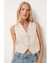 Happiness İstanbul - Denim V-Neck Sleeveless Crop Waistcoat - Lyst