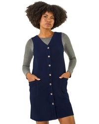 Roman - Cotton V-Neck Button Pocket Dress - Lyst