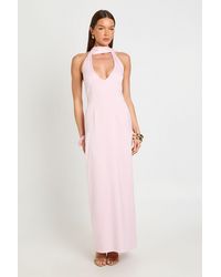Boohoo - Satin Plunge Maxi Dress With Neck Tie - Lyst
