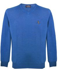 Aquascutum - Check A Logo V-Neck Jumper Wool - Lyst