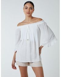 Blue Vanilla - Bardot Tie Front Top - Lyst