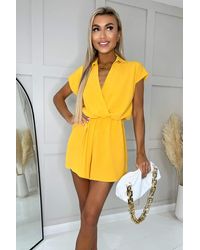 AX Paris - Wrap Top Short Sleeve Collared Playsuit - Lyst