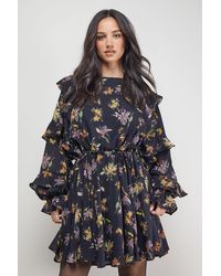 Oasis - Printed Ruffle Batwing Sleeve Mini Dress - Lyst