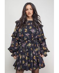 Oasis - Printed Ruffle Batwing Sleeve Mini Dress - Lyst