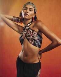 River Island - Crop Top Beaded Halter Terry De Havilland Viscose - Lyst